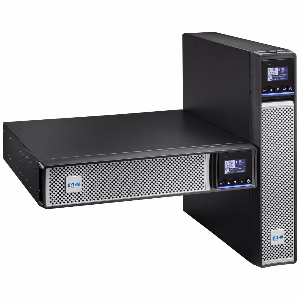 Eaton 5PX 2200i RT2U G2 UPS, 2200VA, rack/tower, with C20 input and C13/C19 outputs, 2U form factor, black and silver.