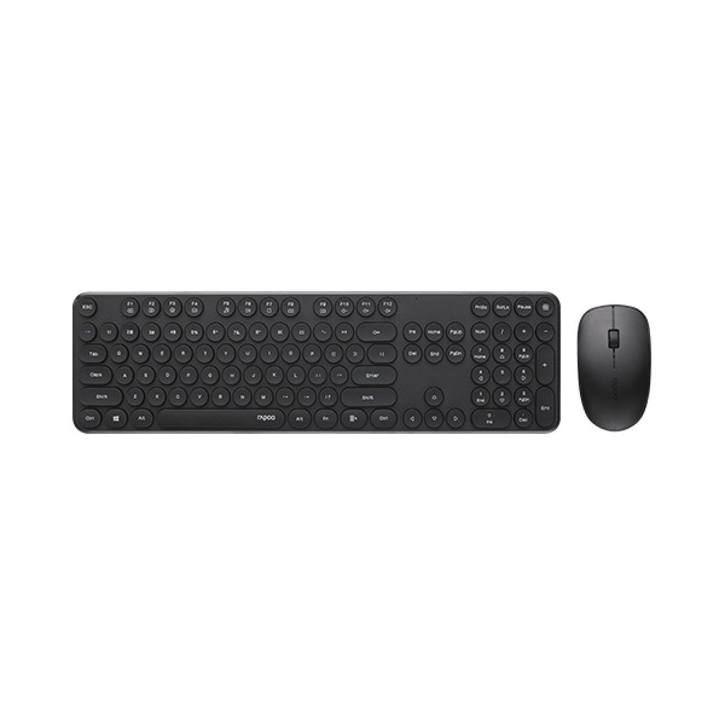 Rapoo X260S wireless keyboard and mouse combo, white, featuring laser-carved keycaps and media controls.