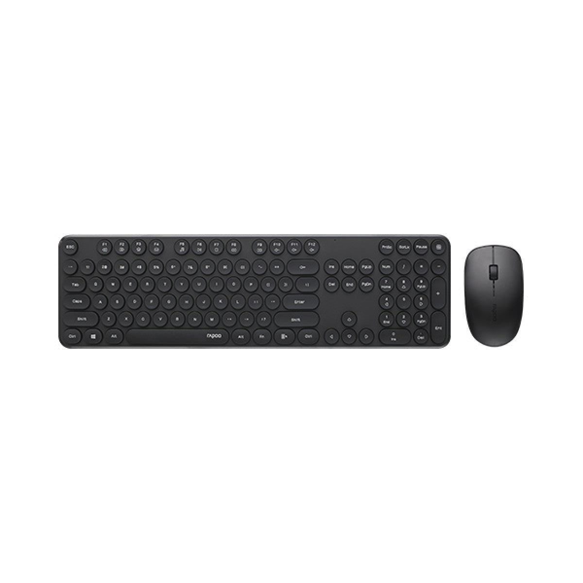 Rapoo X260S wireless keyboard and mouse combo, white, featuring laser-carved keycaps and media controls.