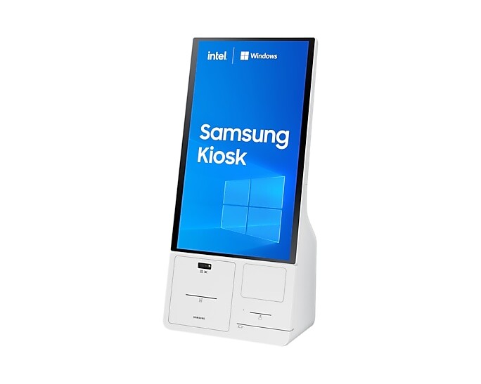 Samsung 24-inch Touch Display Kiosk with Windows OS, model LH24KMC3BGCXEN, for interactive customer engagement.