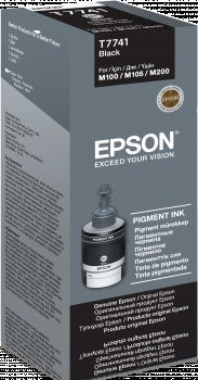 Epson 140ml black ink bottle (C13T77414A) for WorkForce M100, M200, L1455 series printers.