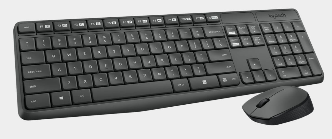 Logitech MK235 Wireless Keyboard and Mouse Combo, graphite color, US International QWERTY layout