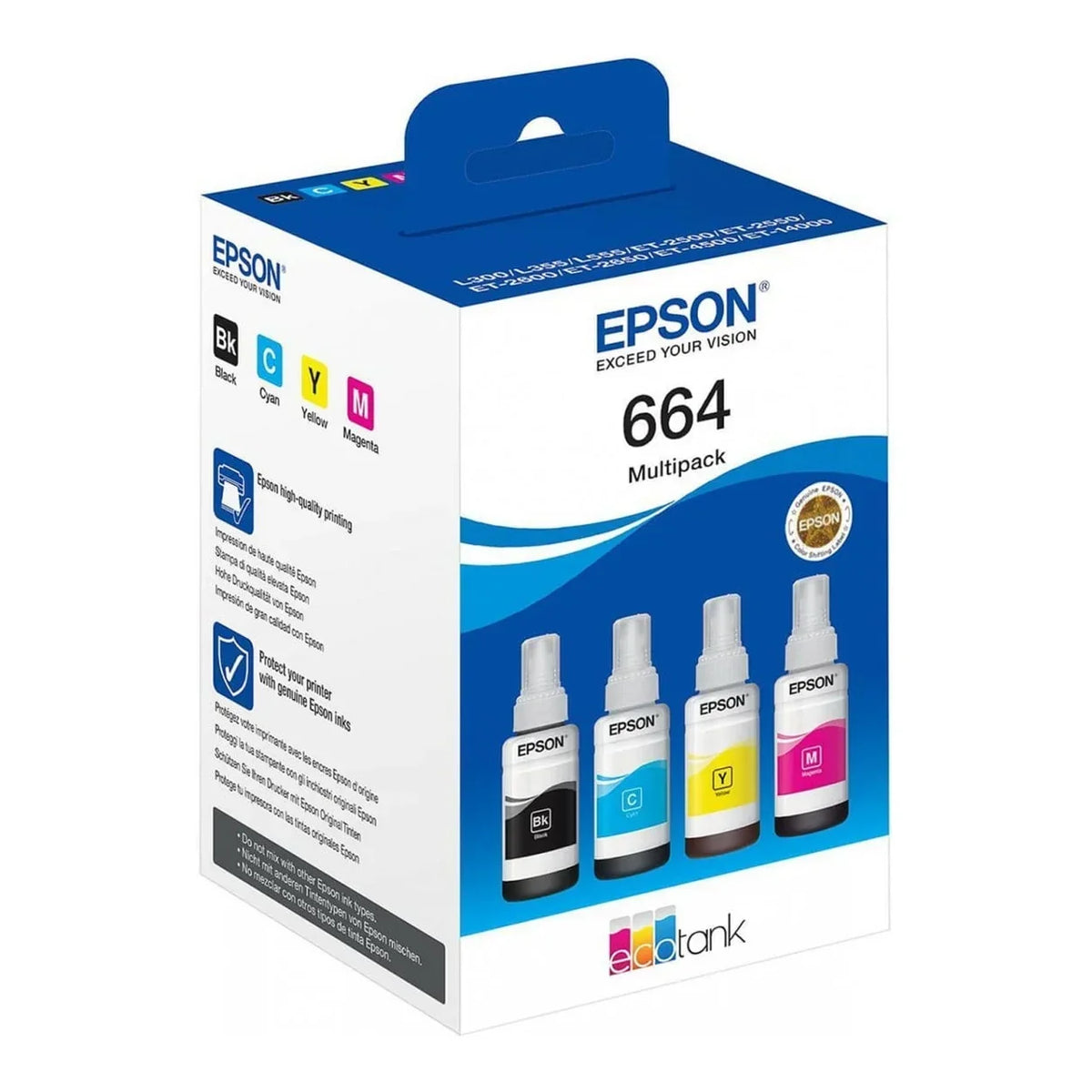Epson 664 4-Color Ink Bottle Multipack (Black, Cyan, Magenta, Yellow)