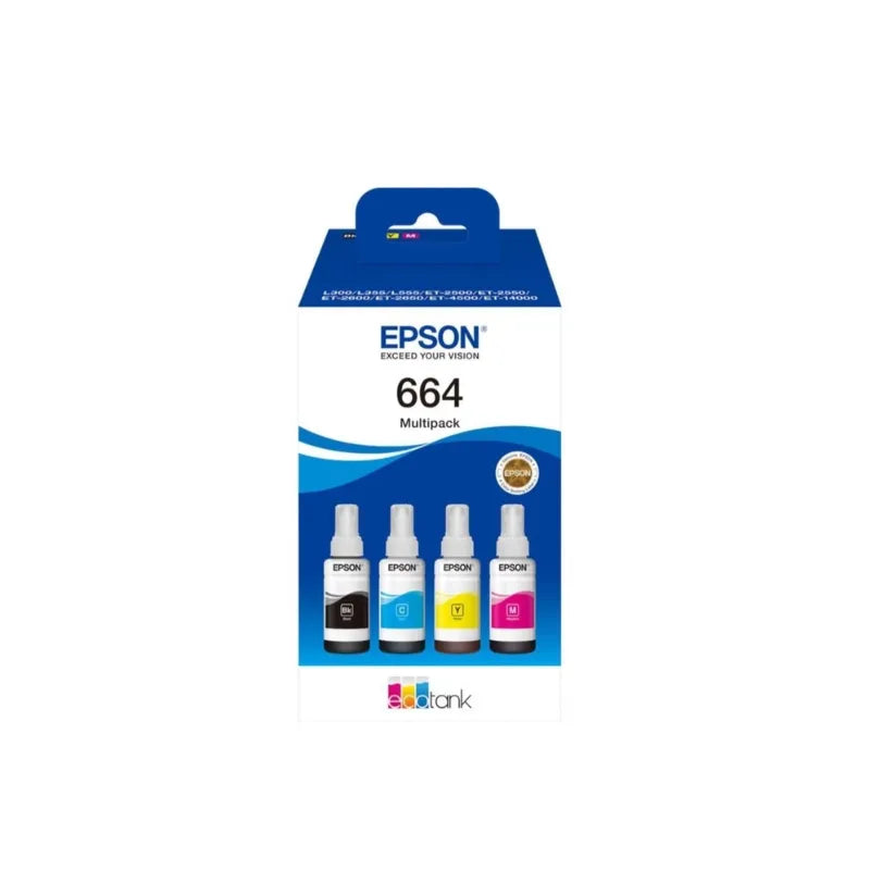 Epson 664 4-Color Ink Bottle Multipack (Black, Cyan, Magenta, Yellow)