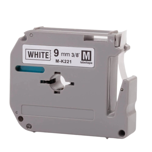 Brother M-K221 Non-Laminated M-Tape, 9mm Black on White (8m)