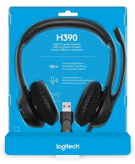Logitech H390 USB Stereo Headset Black Noise Canceling Mic