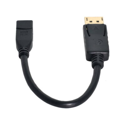 Mini DisplayPort female to DisplayPort male adapter cable for connecting devices with different display interfaces.