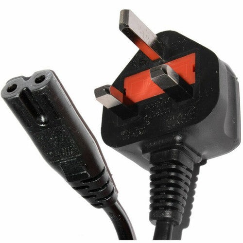 UK 3 Pin To Figure 8 Power Cable 2 Core 0.75mm2 Flat Black