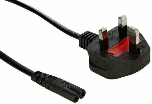 UK 3 Pin To Figure 8 Power Cable 2 Core 0.75mm2 Flat Black