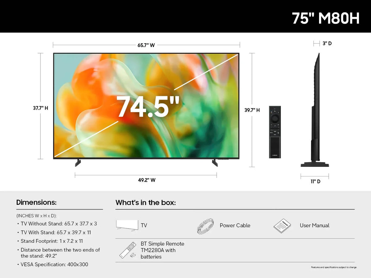 Samsung 75" M80H 4K UHD Mini LED Smart TV (144Hz, Tizen OS)